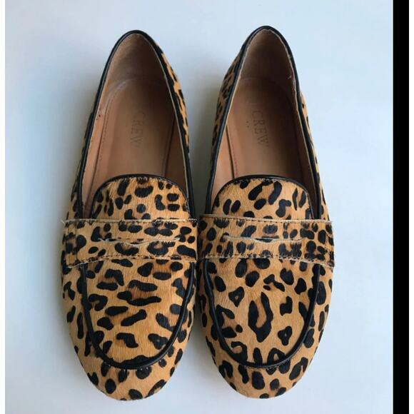 J.CREW Leopard Calf Hair Leather Penny Loafer Womens Size 8.5 - Picture 1 of 4